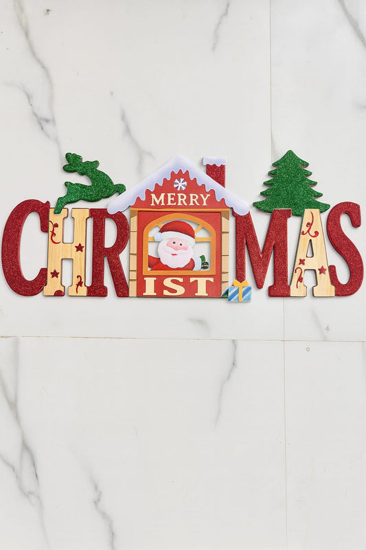Merry Christmas Glitter Hanging Sign | Santa & Gift Christmas Wall Decoration