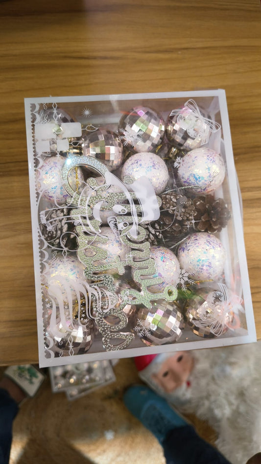 Christmas Ornament Decoration Set of 20 | Premium Baubles & Pinecones Box