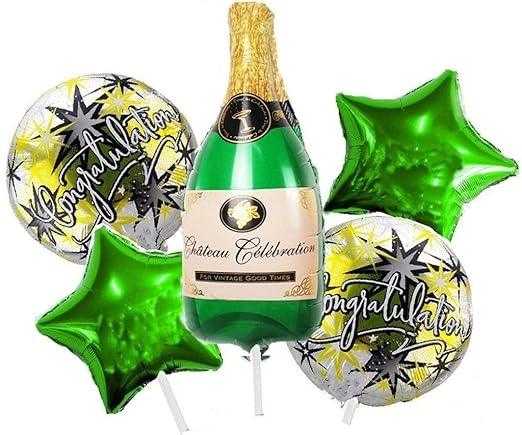 Champagne Bottle Congratulation Theme Foil Balloon Set of 5 (Champagne Green) - The Party Store