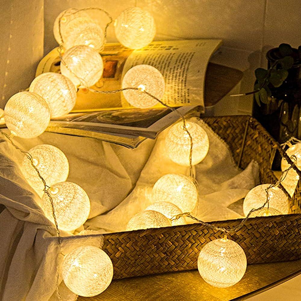 LED String Cotton Ball Lights - The Party Store