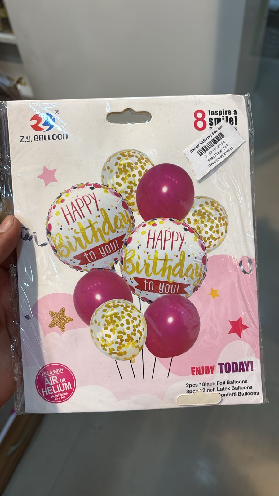 Happy birthday 8pc set Helium inflatable balloons