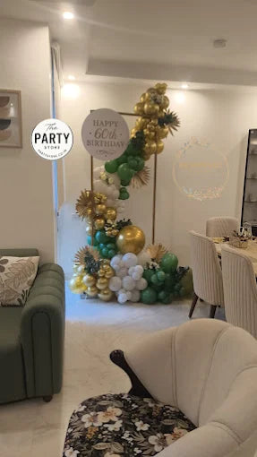 Green & Gold Birthday Balloon Decoration with Backdrop | The Party Store