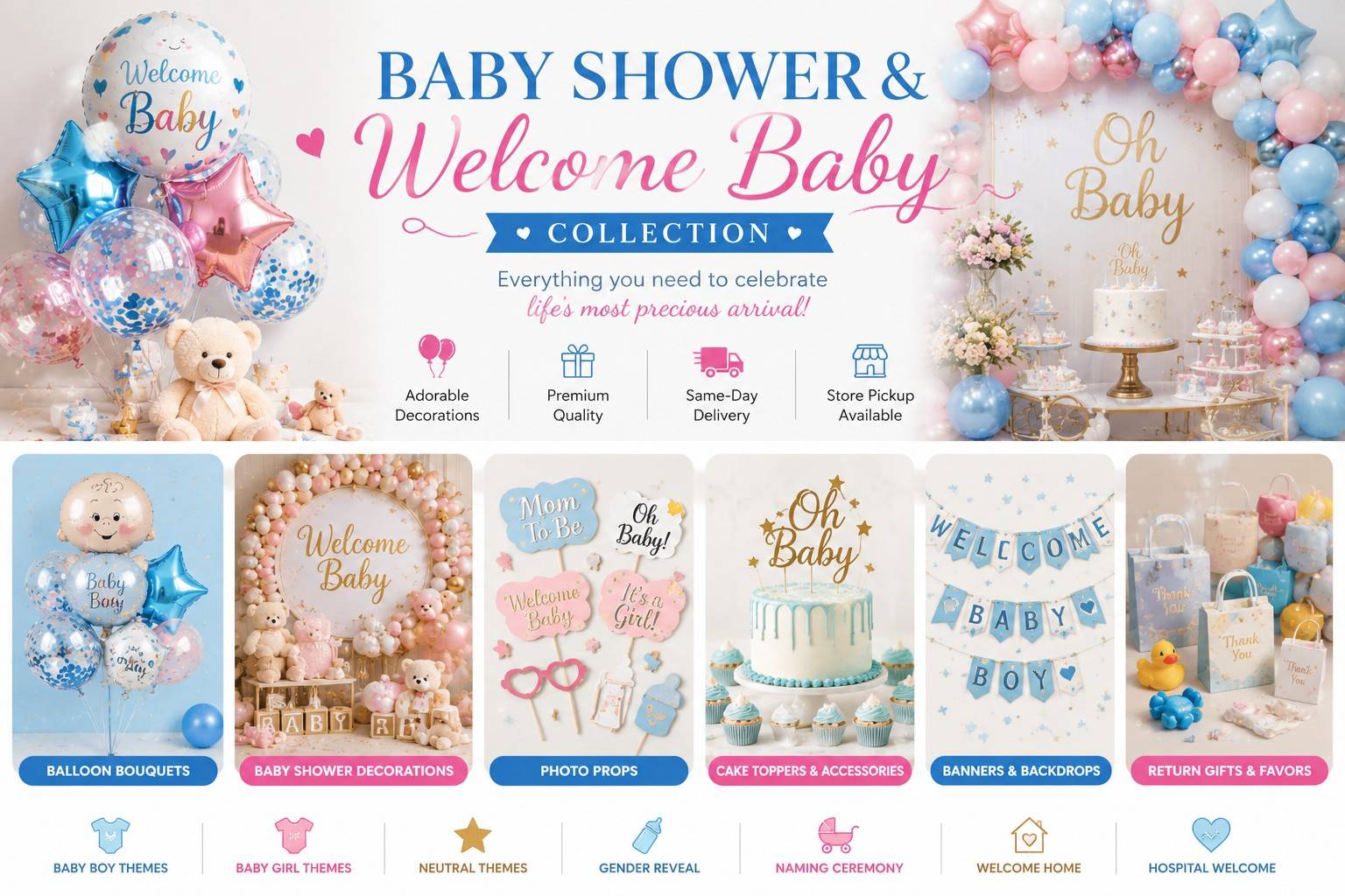 Baby Shower & Welcome Baby Balloons | Helium Balloon Bouquets | Party props | The Party Store