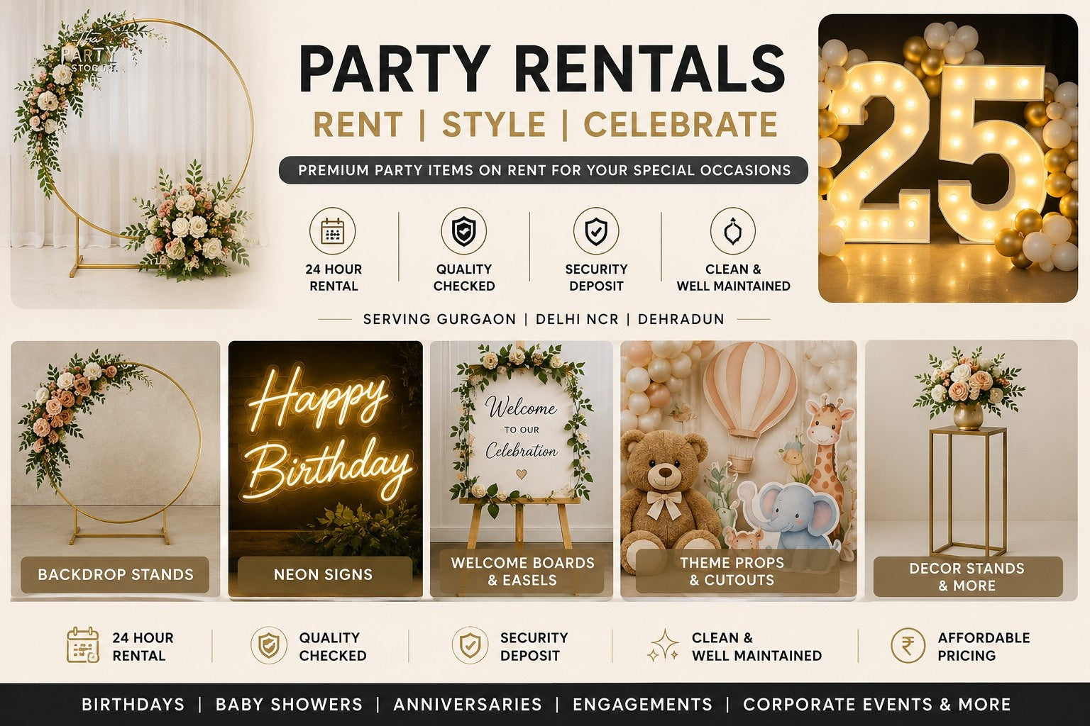 Party Rentals in Gurgaon, Delhi NCR & Dehradun | Backdrops, Neon Signs & Props