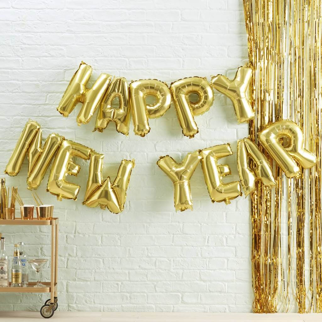 Gold Happy New Year Foil Balloon Banner | New Year Party Decoration