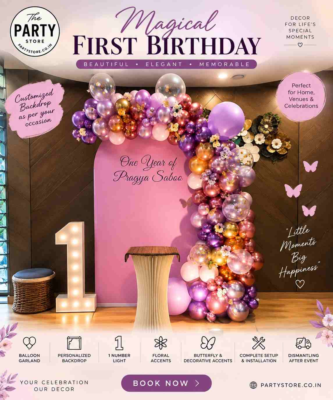 1st Birthday Decoration with Balloon Garland &amp; Number Light | The Party Store