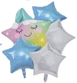 Little Rainbow Star Theme Birthday Foil Balloons for Decoration (Pack of 5Pcs) - The Party Store