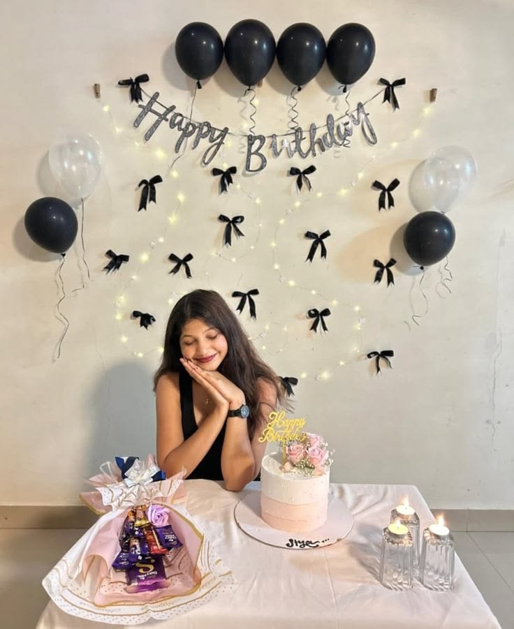 Birthday Room Decoration with Balloons, Ribbon Bows &amp; Happy Birthday Banner