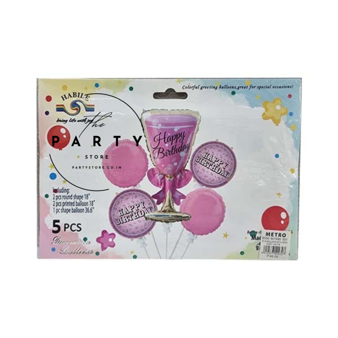 Pink Glass Happy Birthday Helium inflatable 5pc set