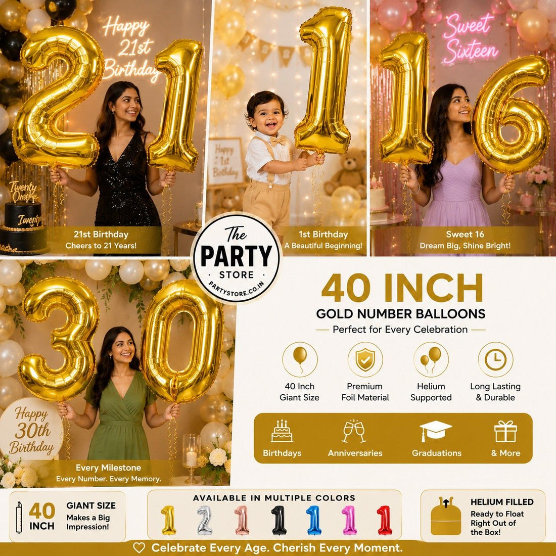 Helium Number Balloons | Age Number Foil Balloons 0–9 | Birthday Party Decorations | The Party Store