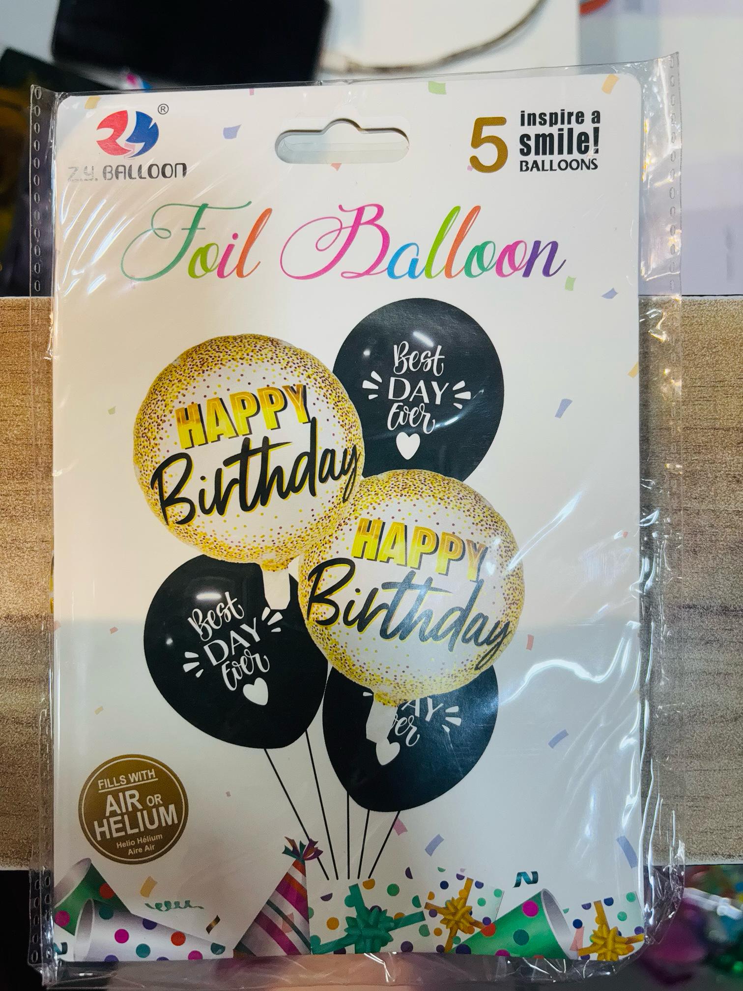 Happy Birthday Printed Foil Balloon with Golden Polka Dot (Pack of 5Pcs)