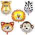Jungle Safari Animal Foil balloon 5 Pcs Set with Lion, Monkey, Tiger, Zebra, Giraffe Theme - The Party Store
