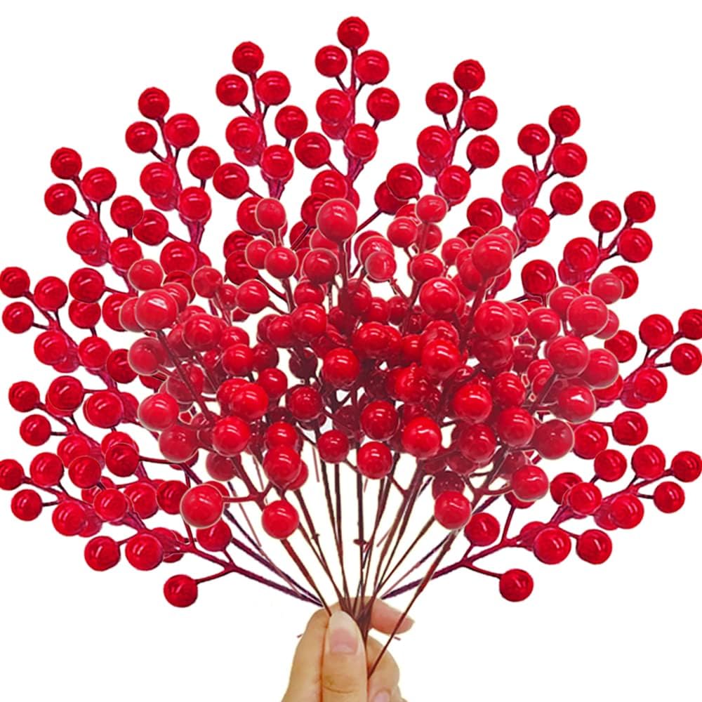 Christmas Red Berries Stems,Artificial Christmas Picks for Christmas Tree Decoration Hanging Ornaments, DIY Xmas Wreath, Crafts, Holiday and Home Decor 12pcs Set