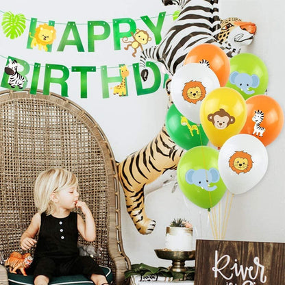 Jungle Themed Birthday Party Decor Animal Printed Latex Balloons (Pack of 10Pcs) - The Party Store