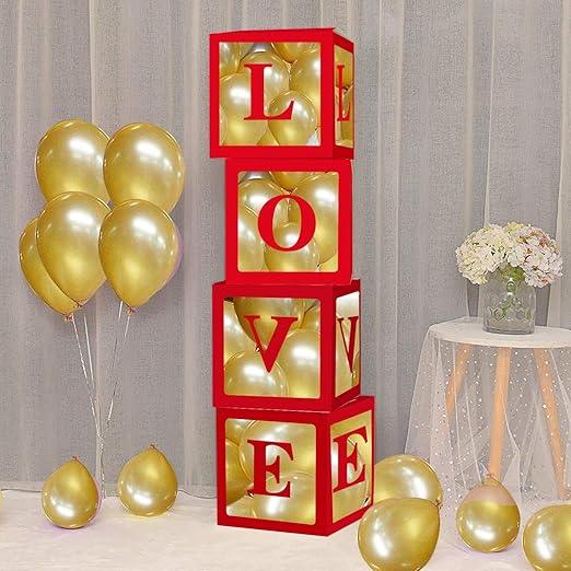 Red LOVE Balloon Cube Boxes - Party Decor | Party Supplies