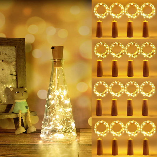 20 LED Battery Operated String Decorative Fairy Lights with Cork and Mini Copper Wire - The Party Store