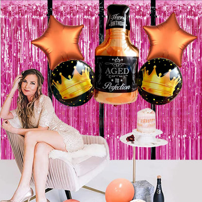Renowned Events Aged To Perfection Foil Balloon Pack of 5 Whiskey Bottle Balloon Set Happy Birthday Party Decoration - The Party Store