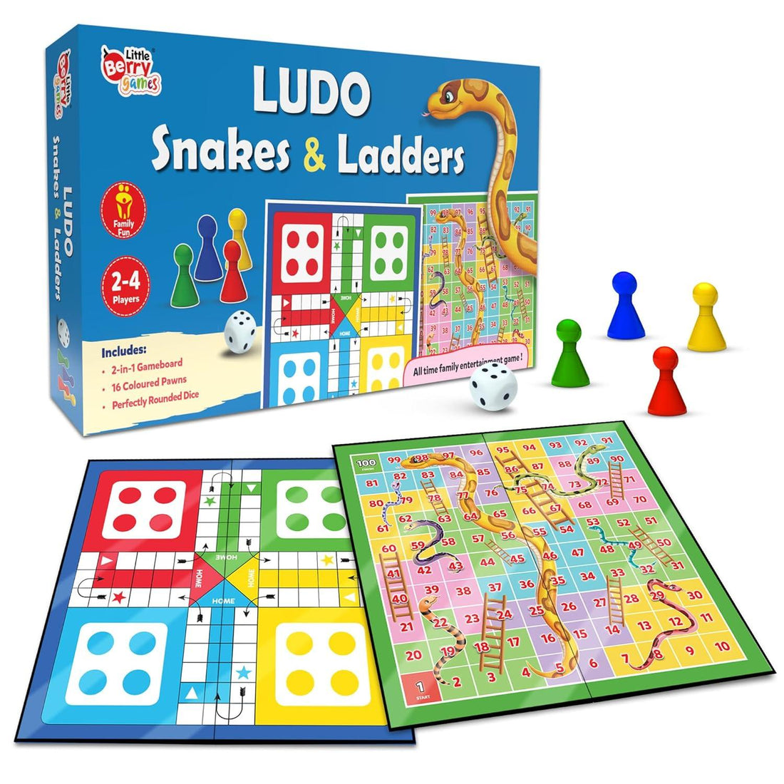 Snakes &amp; Ladders Big Size Board Game | 14”x14” Foldable Game Board with Dice | 2-in-1 Board Game - The Party Store