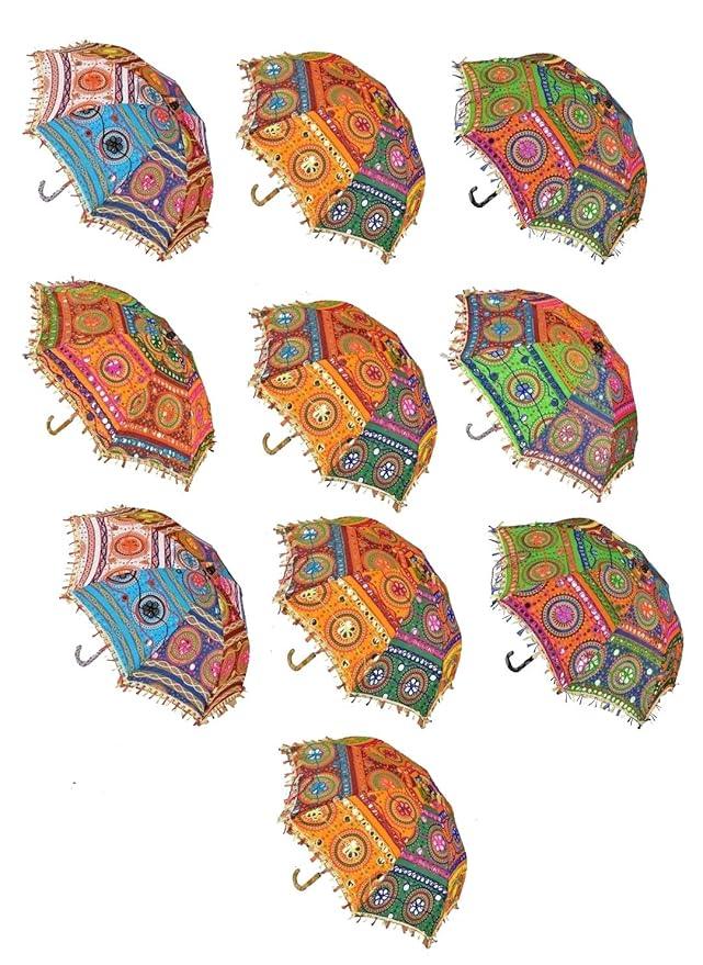 Sun Protection Handmade Rajasthani Umbrella Handicraft Walking Stick for Haldi, Mehndi, Navratri, Party Decorations - The Party Store