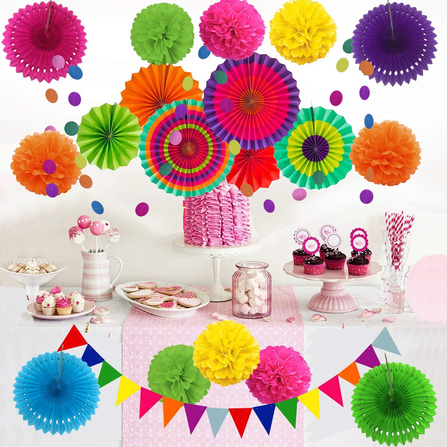 Paper Decoration 21 Pcs for Holi, Diwali, Lohri, Birthday Parties, Wedding Décor, Fiesta or Mexican Party - The Party Store