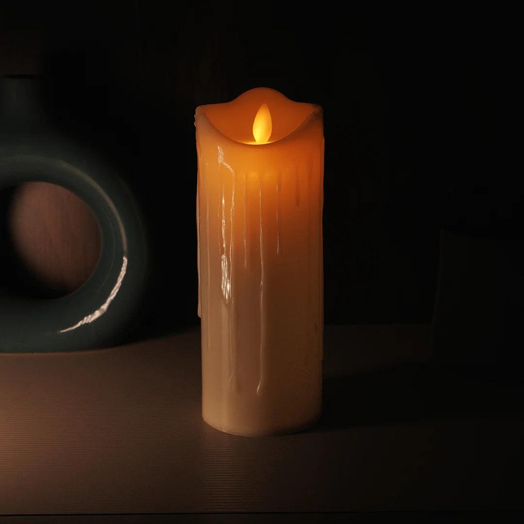 Dripping Ivory - LED Moving Flame Pillar Candle - The Party Store