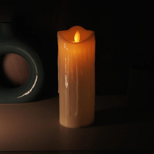Dripping Ivory - LED Moving Flame Pillar Candle - The Party Store