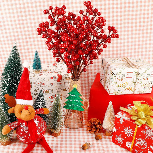 Christmas Red Berries Stems,Artificial Christmas Picks for Christmas Tree Decoration Hanging Ornaments, DIY Xmas Wreath, Crafts, Holiday and Home Decor 12pcs Set
