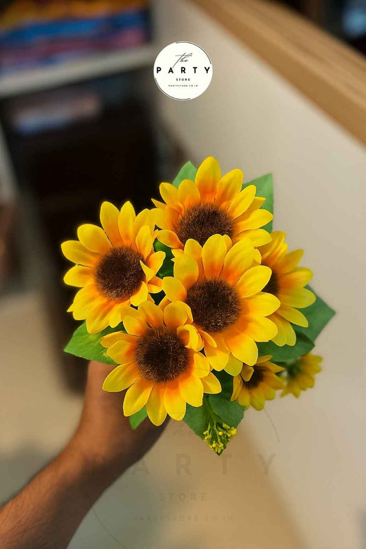 Artificial Sunflower Bouquet – Vibrant Yellow Floral Bunch