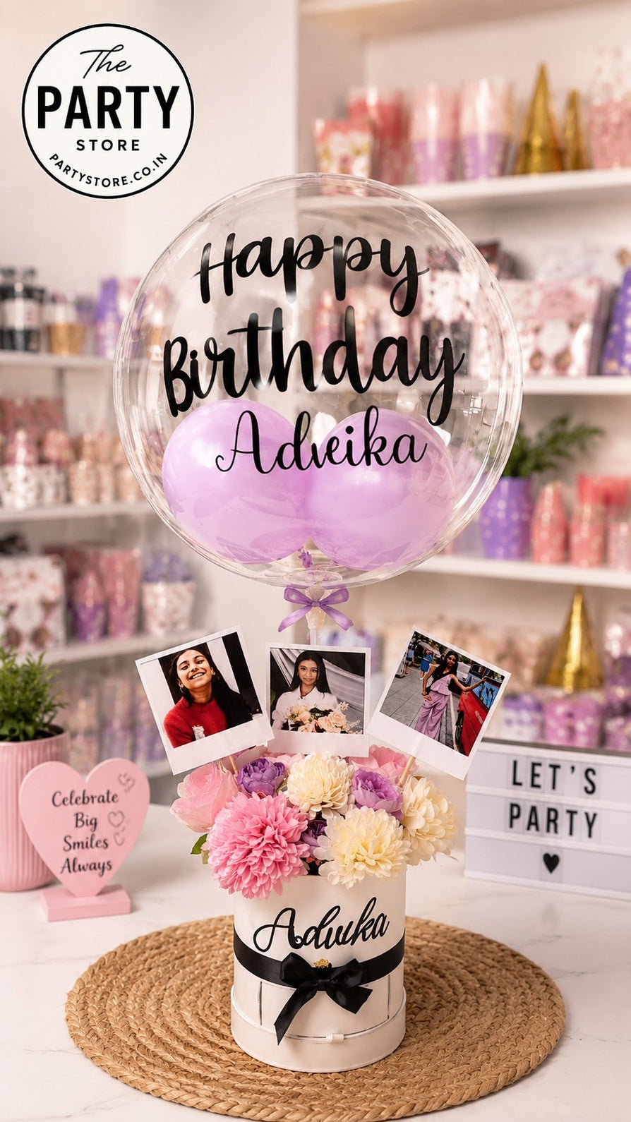 Personalized Happy Birthday Bubble Balloon Bouquet with Photos and Flower Box by The Party Store