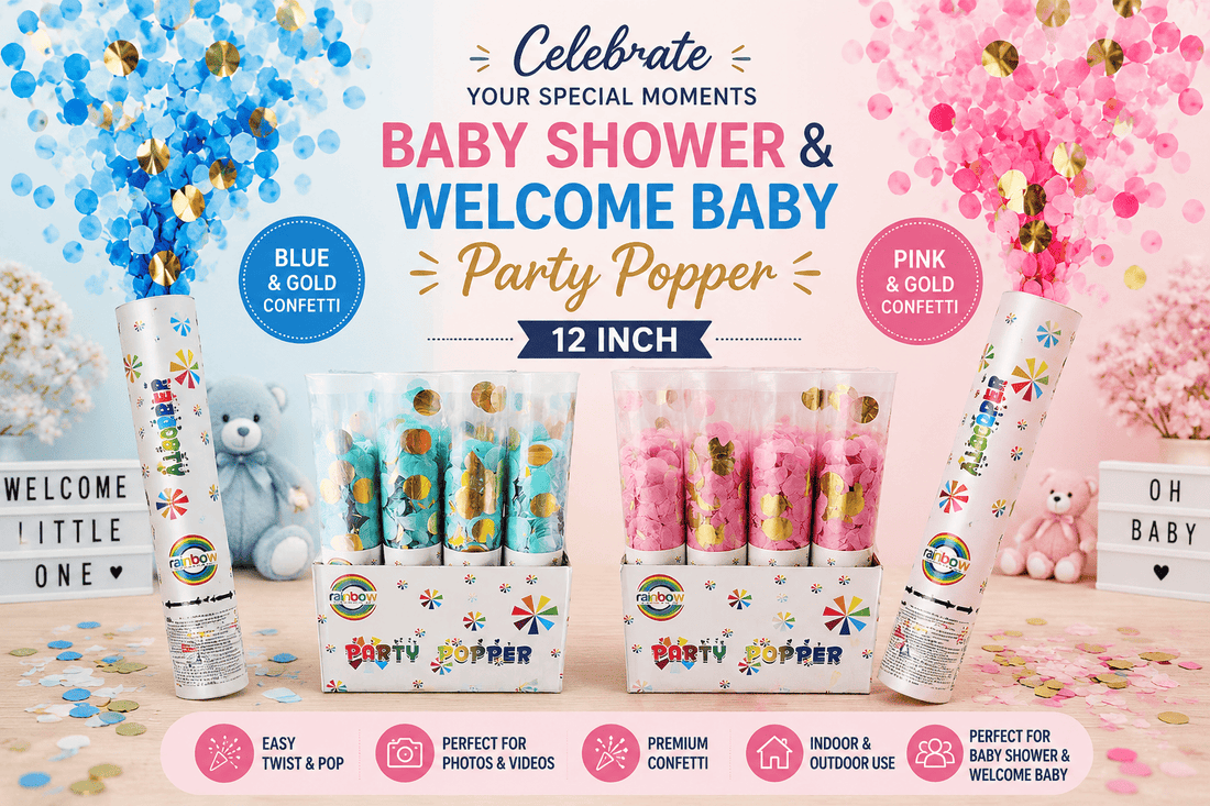 Blue &amp; Pink Confetti Party Poppers for Baby Shower &amp; Welcome Baby | The Party Store