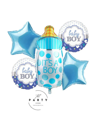 Baby Shower Its a Boy Decoration Foil Balloons with Baby Feeding Bottle (Pack of 5Pcs)