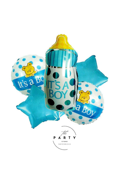 Baby Shower Its a Boy Decoration Foil Balloons with Baby Feeding Bottle (Pack of 5Pcs)