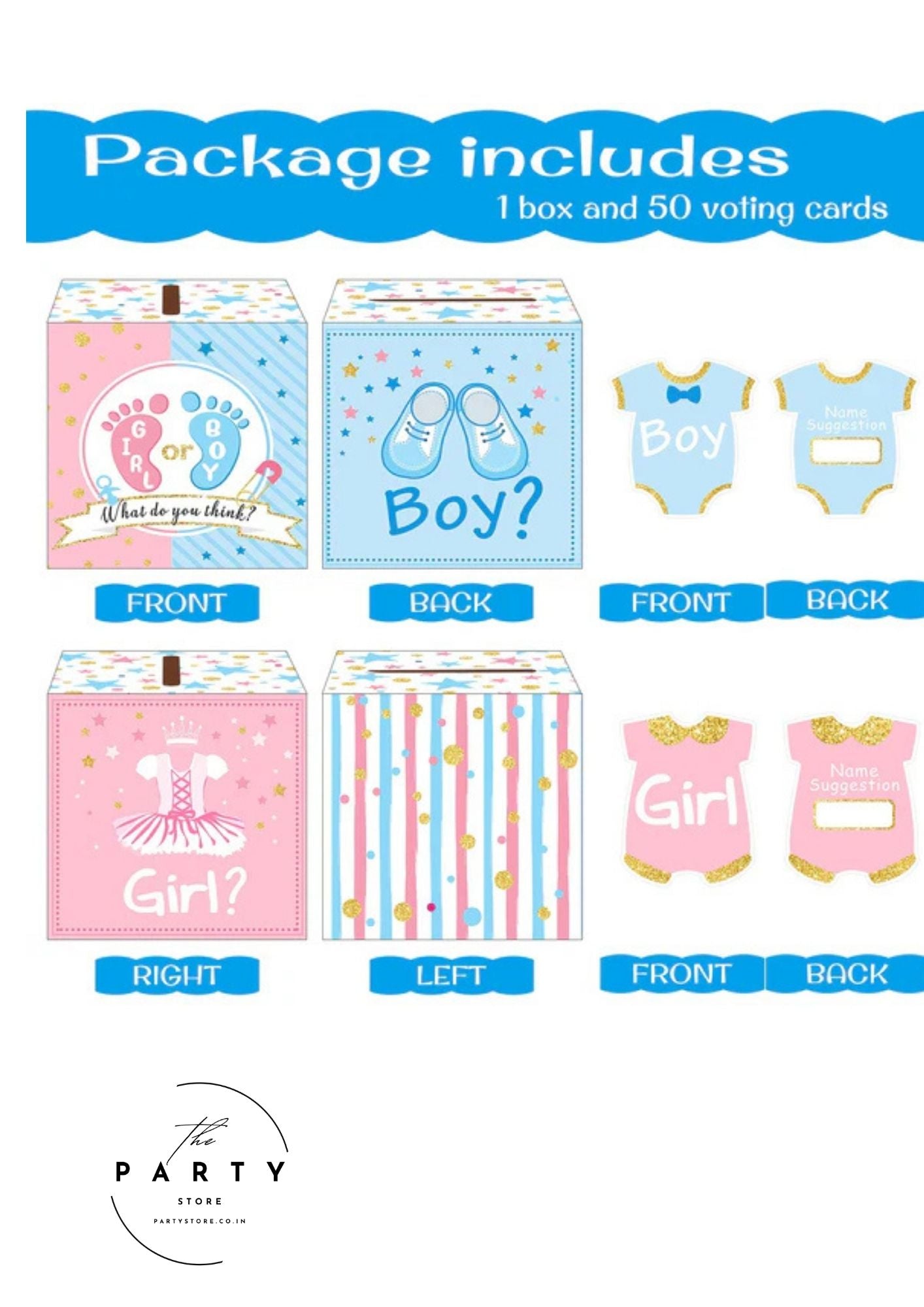 Baby Shower Voting Box with 50 Pieces Boy or Girl Ballot Cards