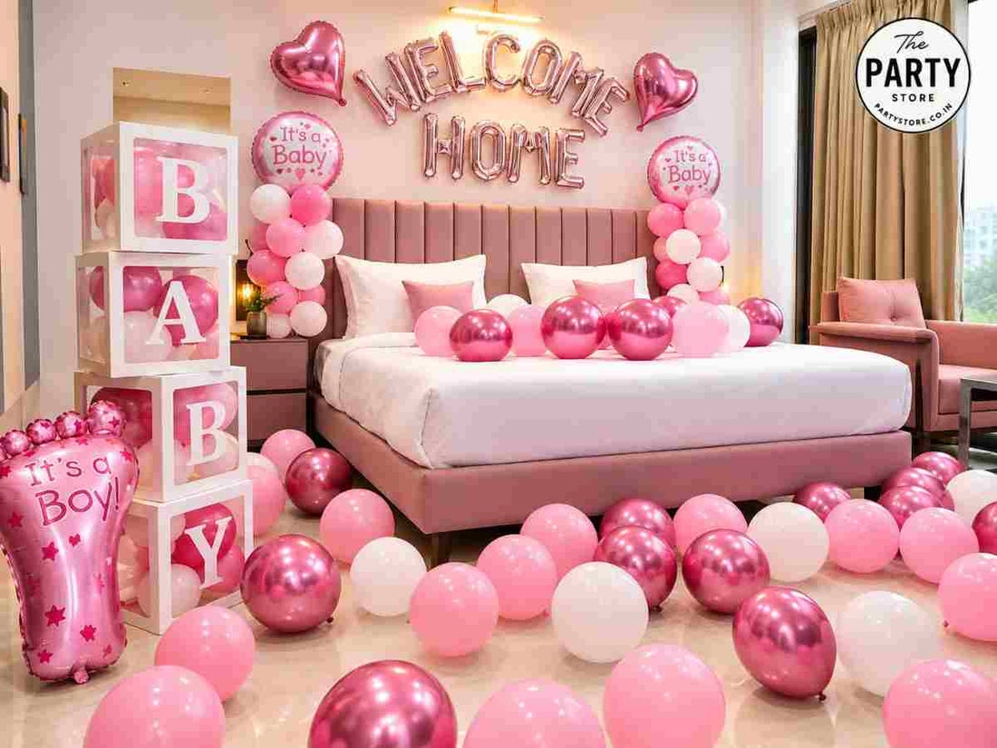 Baby Welcome Home Decoration with Blue Balloons &amp; Bedroom Decor | Party Store