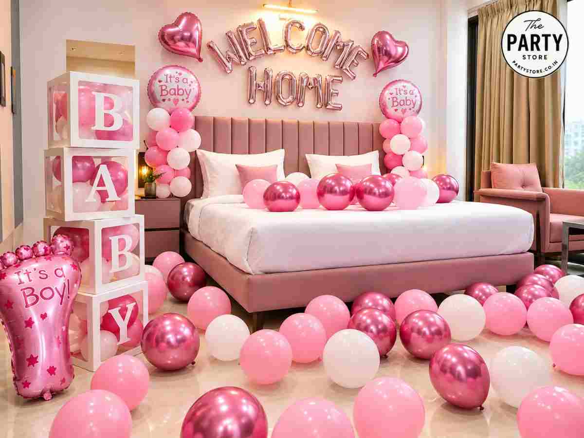Baby Welcome Home Decoration with Blue Balloons &amp; Bedroom Decor | Party Store