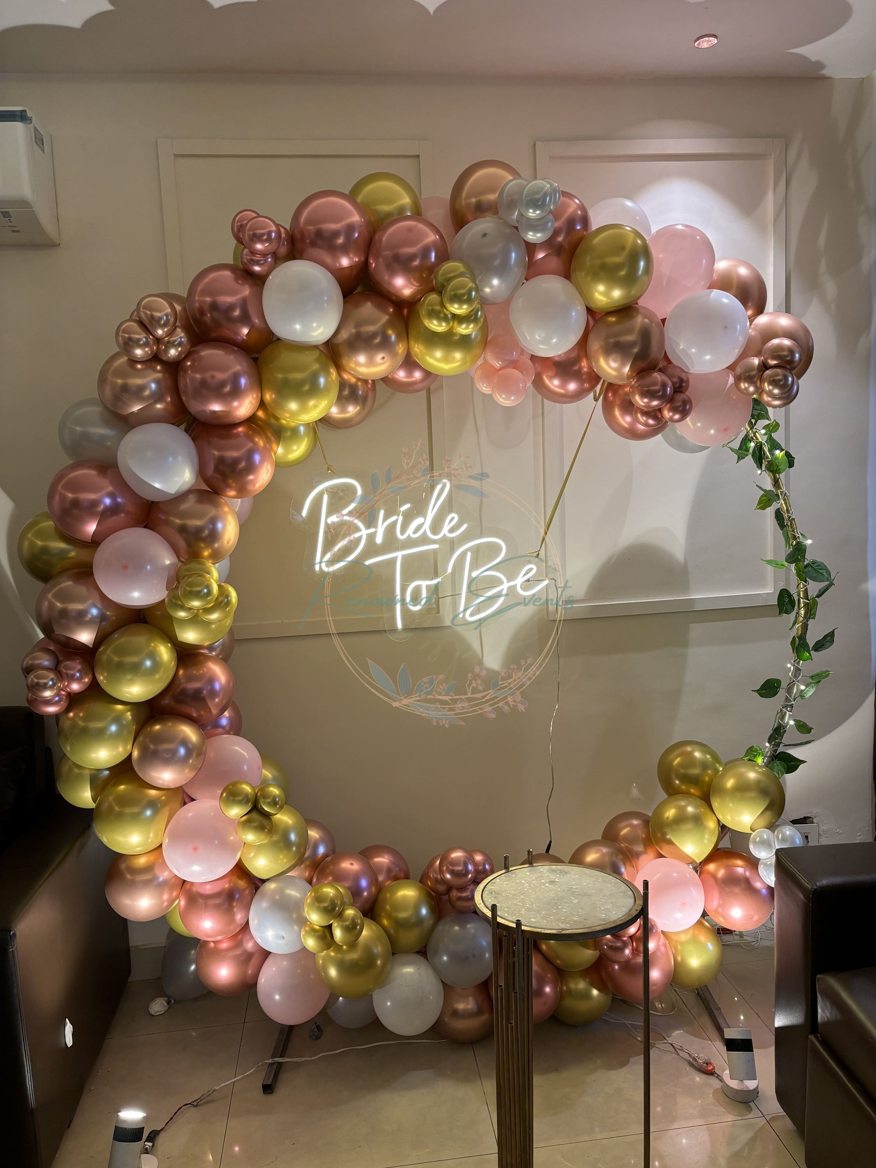 Bachelorette Party Decoration with Bride-to-Be LED, Chrome &amp; Pastel Balloons | Round Backdrop