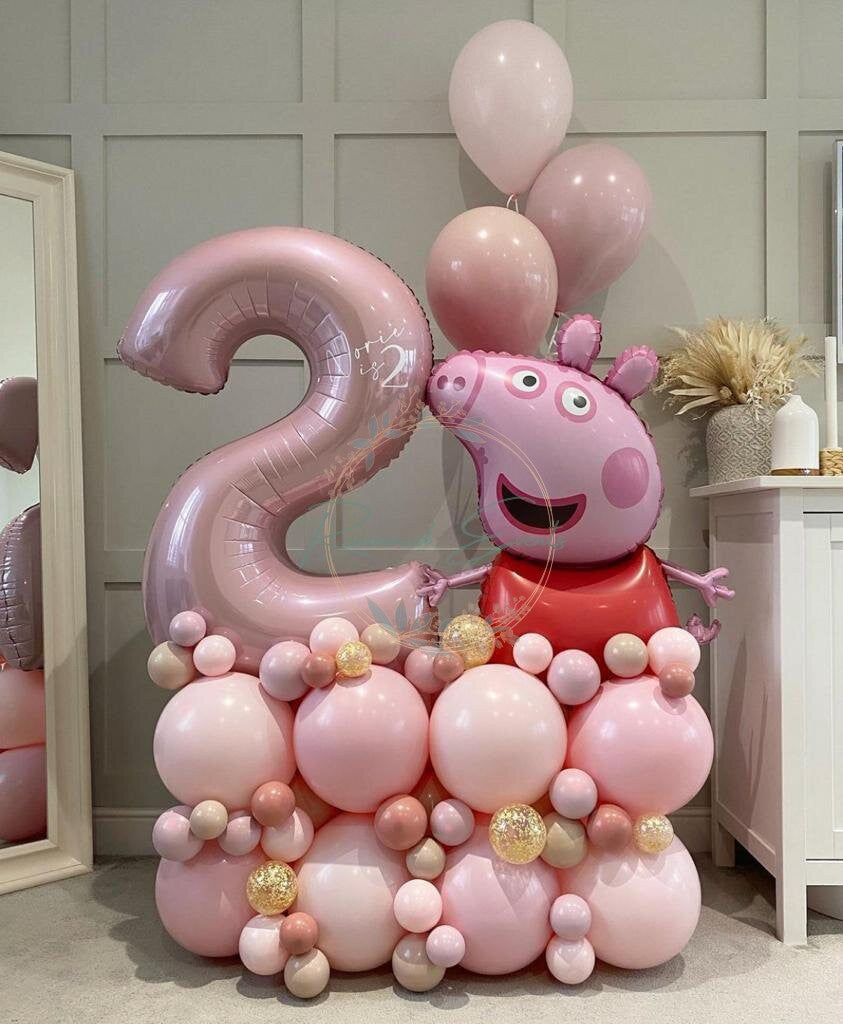 Peppa Pig Helium Balloon Bouquet with Personalized Age Number | Kids Birthday Balloons | The Party Store