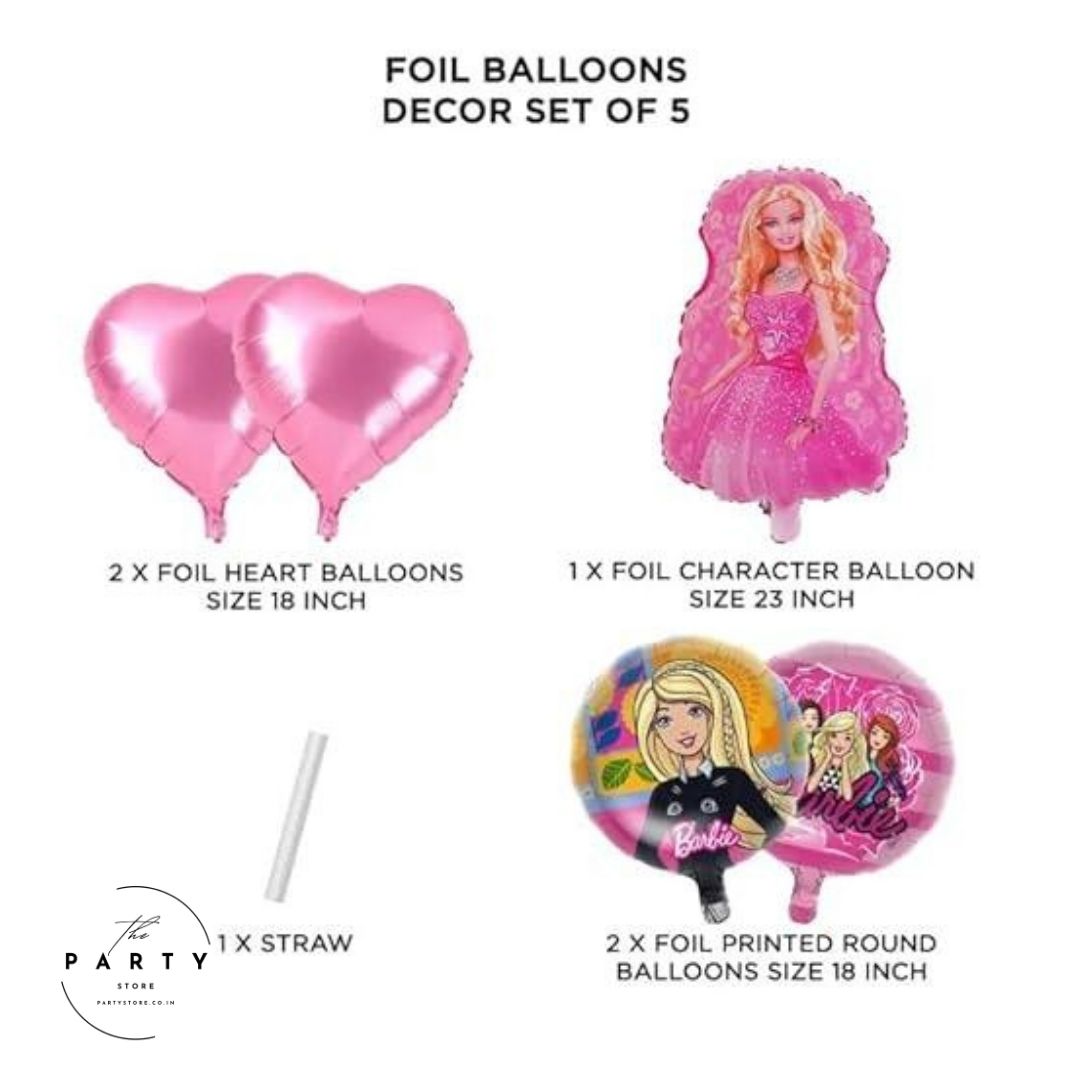 Barbie Theme Foil Balloon Combo for Party Decoration (Pack of 5)