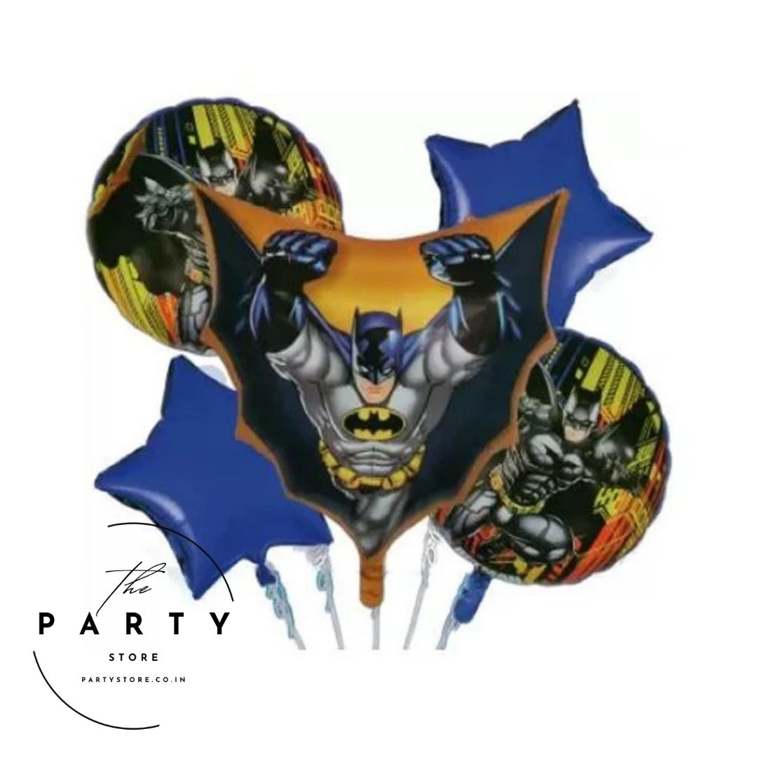 Batman Theme Foil Balloon Bouquet for Birthday Party - Set of 5Pcs