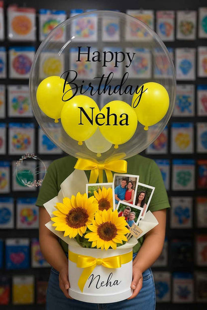 Personalized Birthday Gift Balloon Bouquet with Photos &amp; Sunflowers | Custom Birthday Surprise | The Party Store