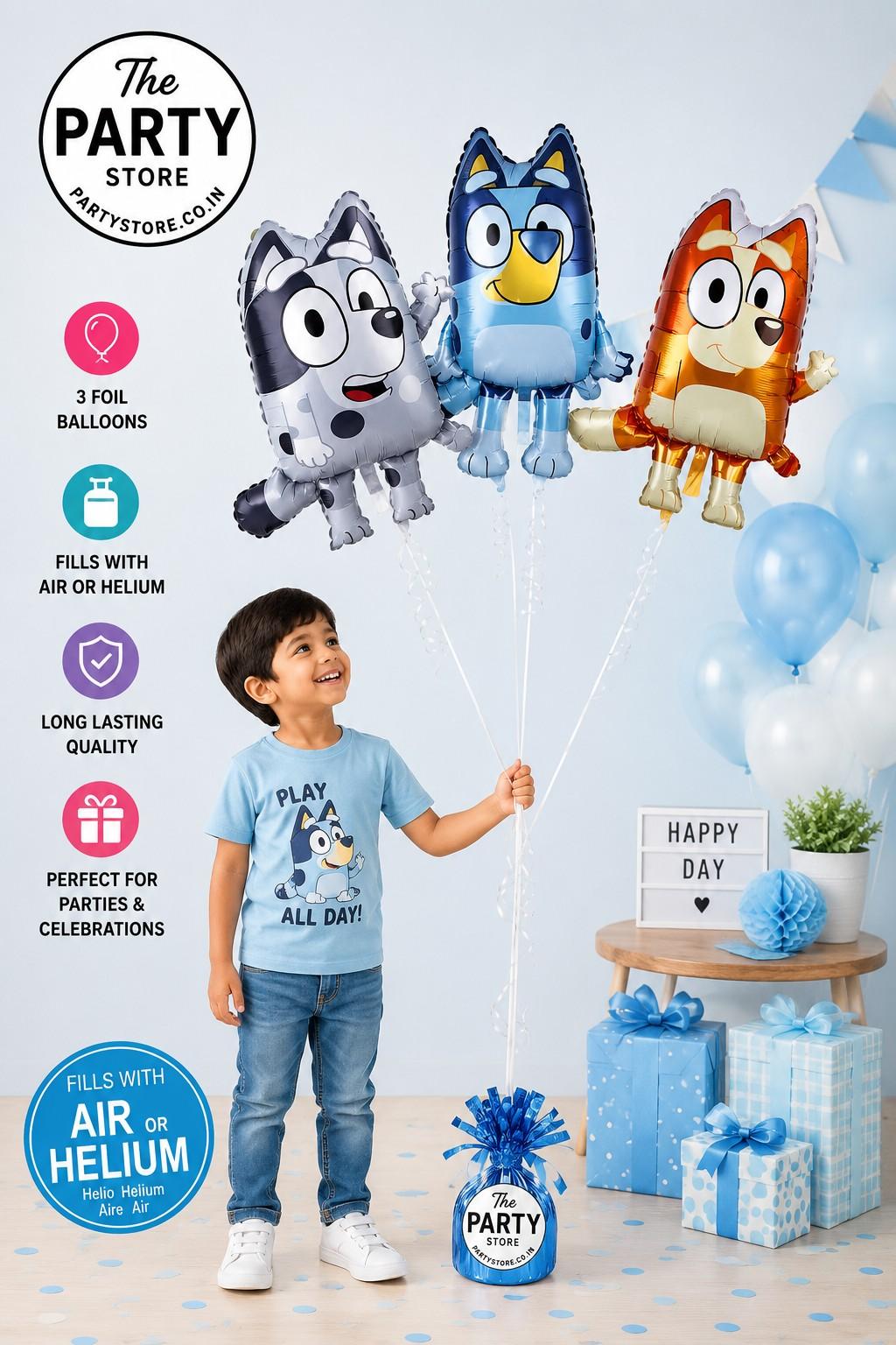 Bluey Inspired Character Foil Balloons Set of 3 | Helium &amp; Air Fill Party Balloons | The Party Store