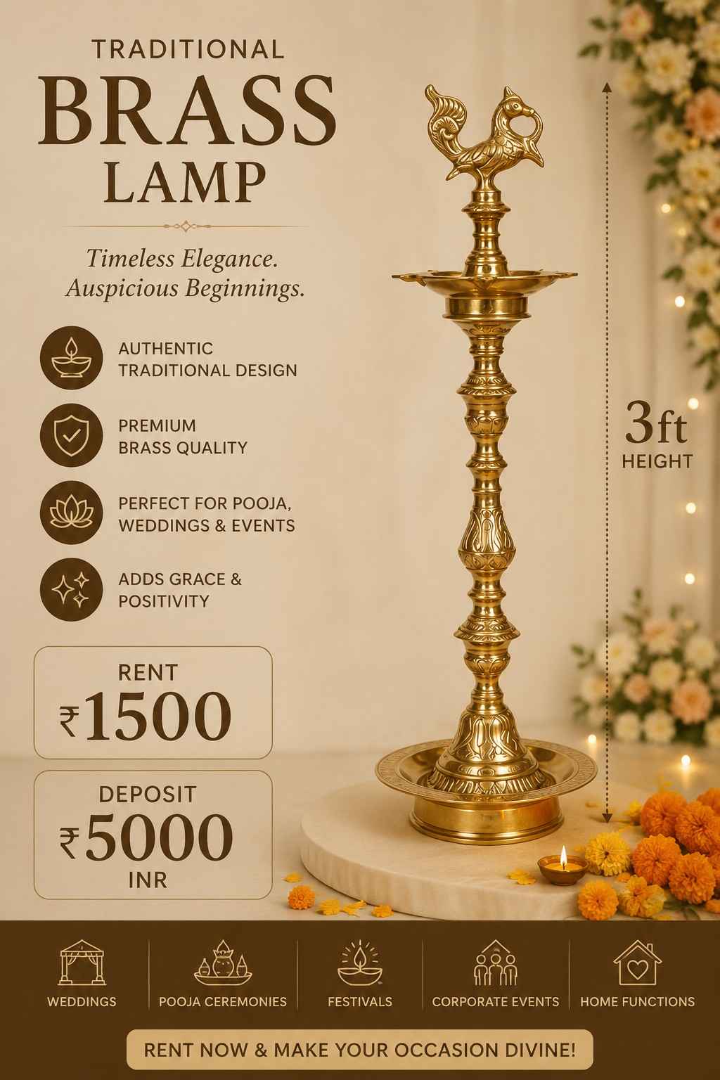 Brass Diya Stand Rental in Gurgaon, Delhi Ncr, Dehradun, Jaipur &amp; Agra