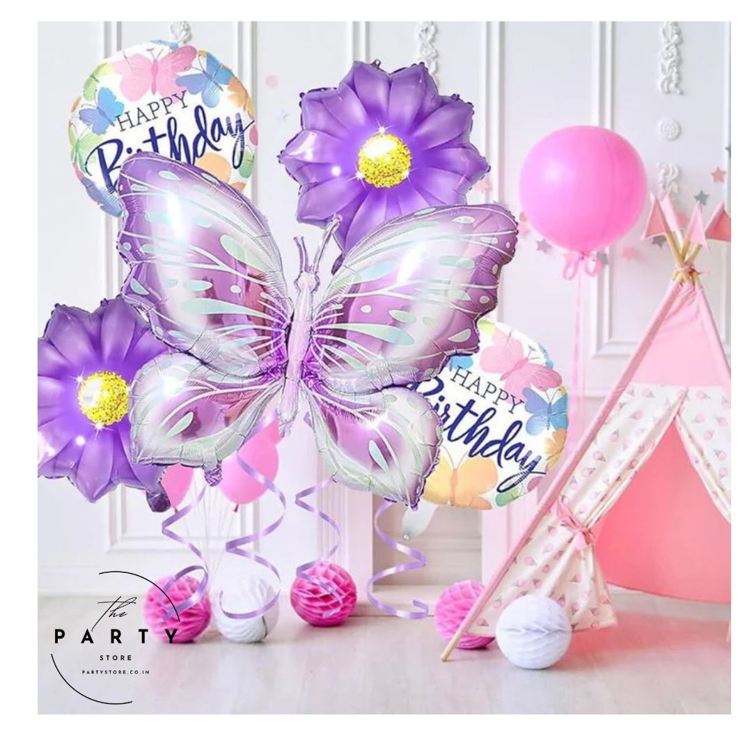 Butterfly Theme Helium Inflatable  Foil Balloon for Birthday Party (Pack of 5Pcs)