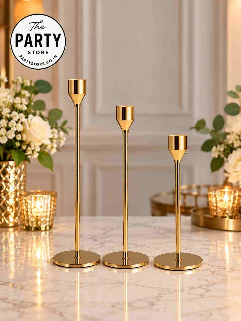 Gold Candle Stick Holder | Metal Taper Candle Holder for Weddings &amp; Events