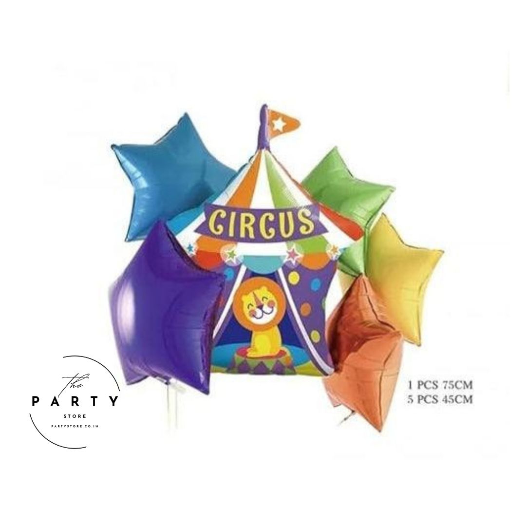 Circus Theme Foil Balloon Helium Inflatable balloons with Multicolor Matte Finish Star for Birthday Decorations (Pack of 6Pcs)