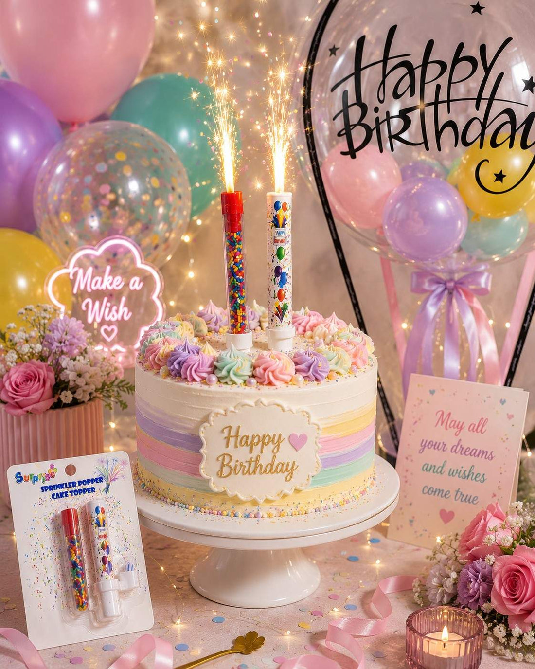 Sprinkler Popper Cake Topper Candle | Birthday Sparkler Cake Decoration for Parties