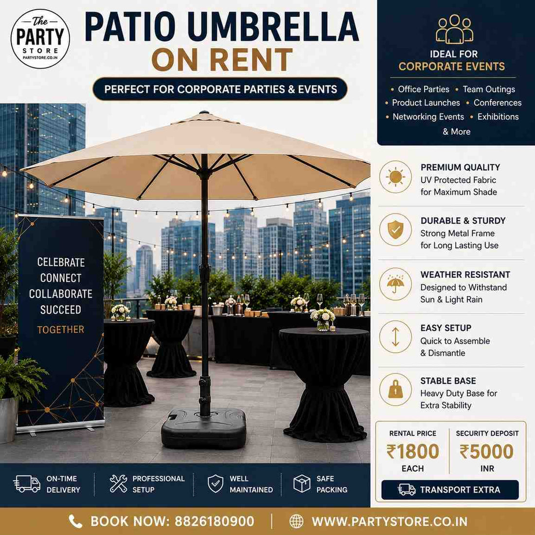 Premium Patio Umbrella Rental in Gurgaon &amp; Dehradun | Corporate Event Umbrella | The Party Store