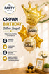 Royal crown birthday helium balloon bouquet featuring a gold crown balloon, star balloons and birthday balloons for elegant birthday celebrations.
