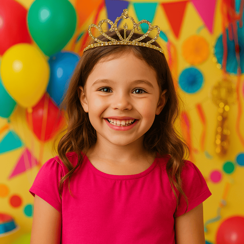 gold crown tiara at a birthday party