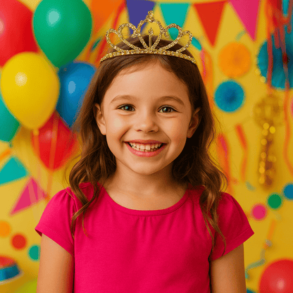gold crown tiara at a birthday party